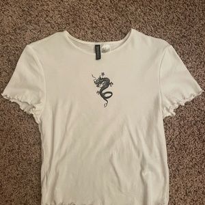 H&M Cropped Dragon Ruffle Shirt